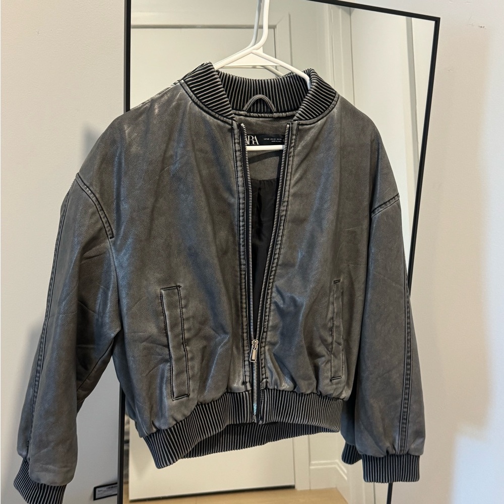 Zara Gray Leather Jacket